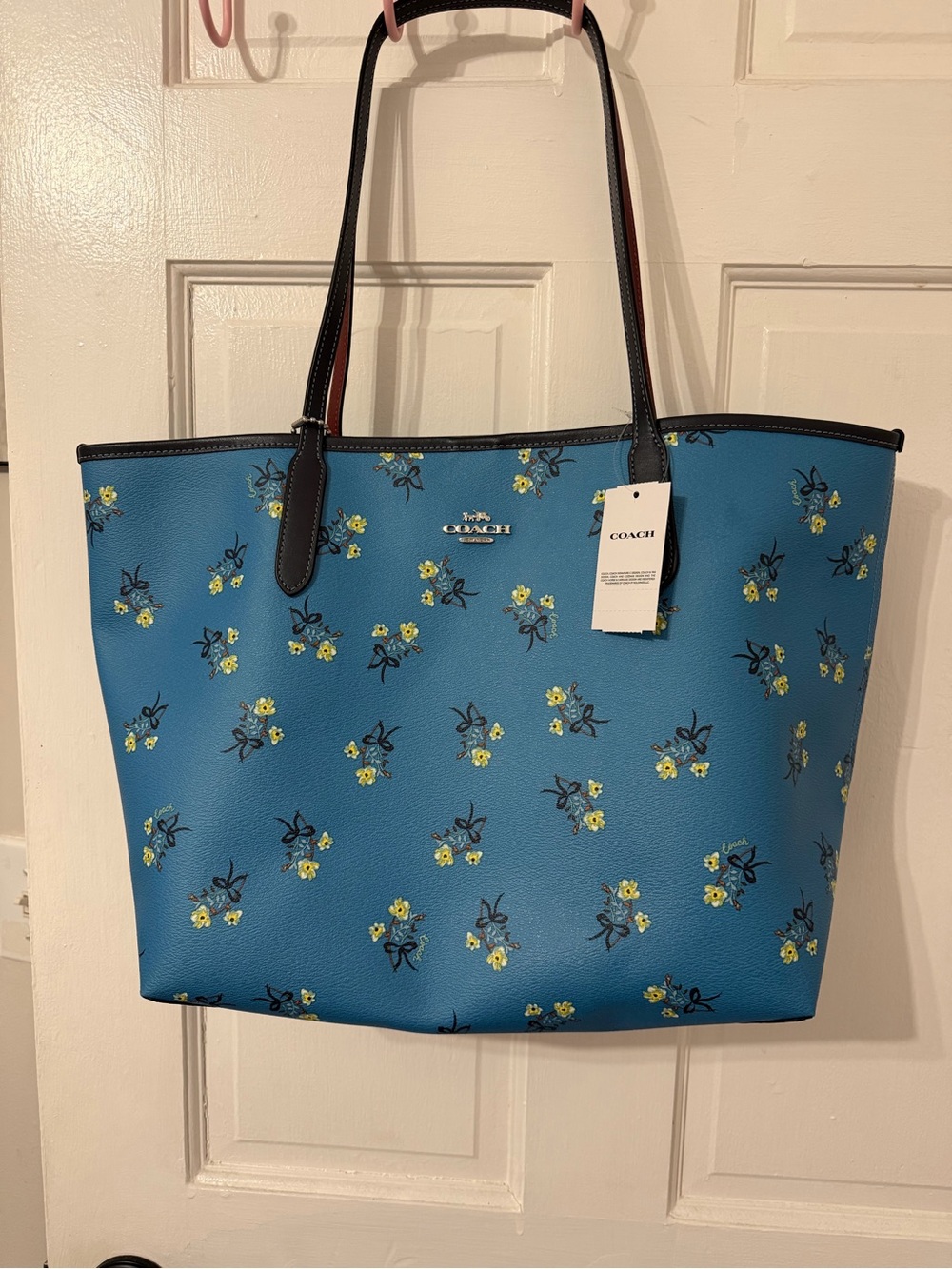 Coach Blue Floral Tote with Yellow Accents